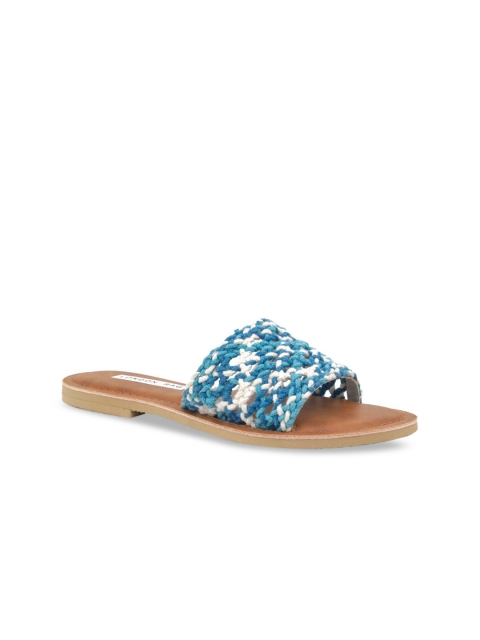 London Rag Women Blue Woven Design Mesh Open Toe Flats