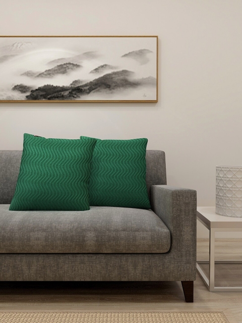 KLOTTHE Green Set of 2 Self Design Square Cushion Covers