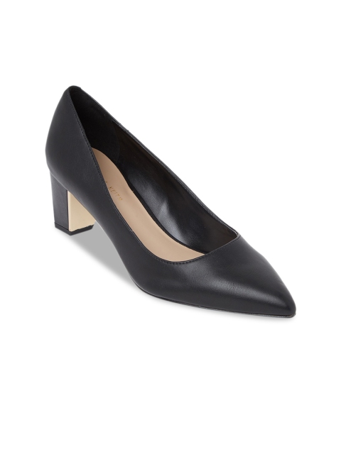 CHARLES & KEITH Women Black Solid Block Heeled Pumps