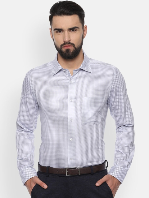 Louis Philippe Men Blue & White Regular Fit Checked Formal Shirt