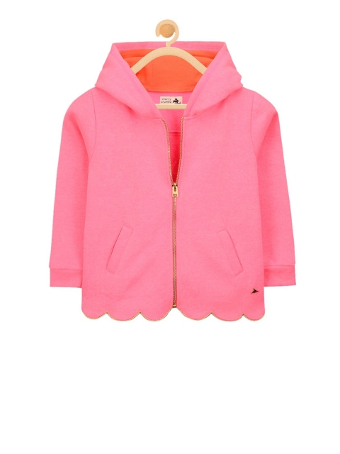 Cherry Crumble Girls Pink Solid Hooded Scalloped Hemline Sweatshirt