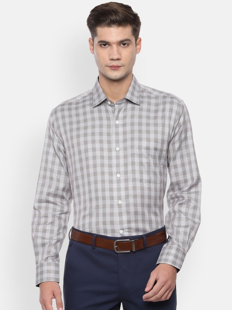 Luxure by Louis Philippe Men Grey & Beige Regular Fit Checked Formal Shirt