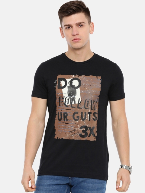 Classic Polo Men Black Printed Round Neck T-shirt