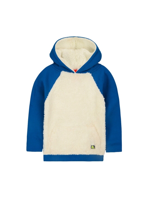 Cherry Crumble Kids Off-White & Navy Blue Colourblocked Hooded Sweatshirt