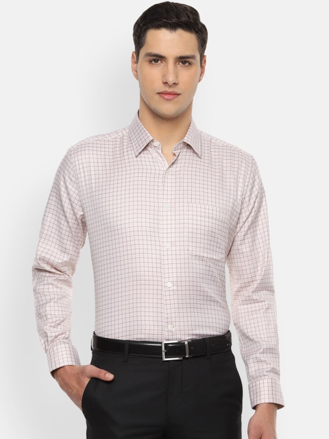 Luxure by Louis Philippe Men Beige Regular Fit Checked Formal Shirt