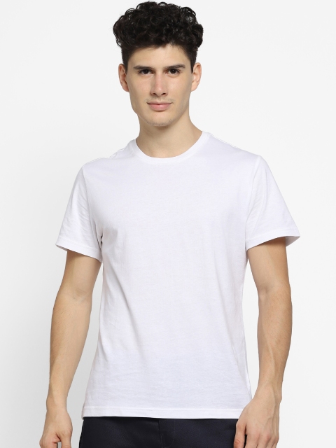 FOREVER 21 Men White Solid Slim Fit Round Neck T-shirt