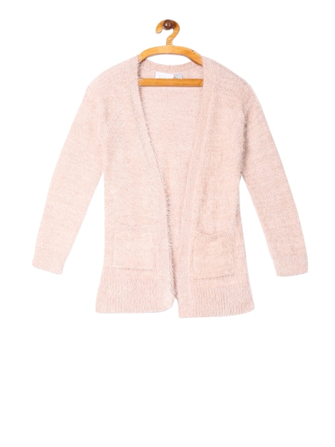 The Childrens Place Girls Pink Solid Front-Open Sweater