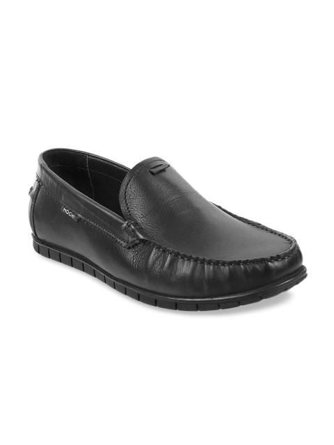 Mochi Men Black Solid Leather Loafers