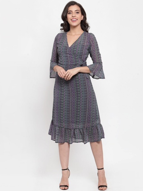 FIVE STONES Women Blue Printed A-Line Dress