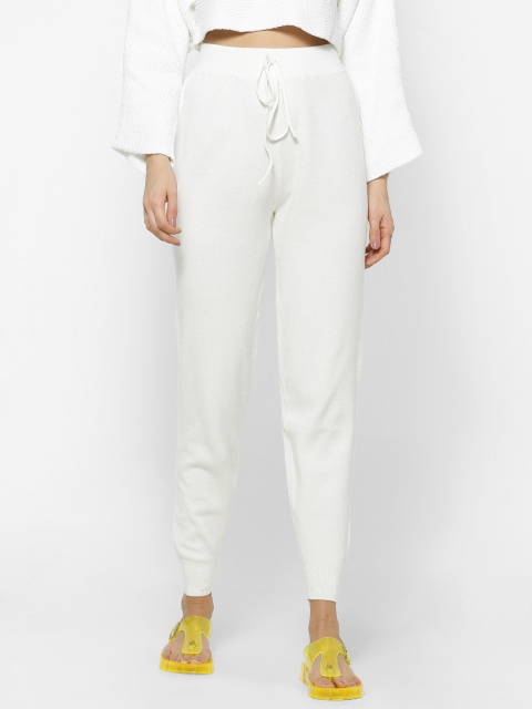 FOREVER 21 Women Cream-Coloured Regular Fit Solid Joggers