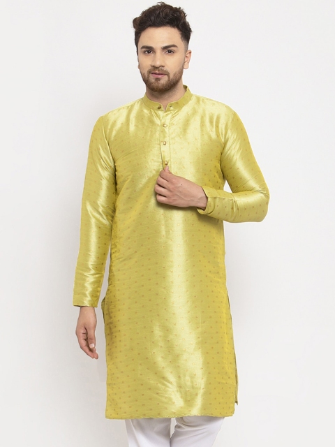 Jompers Men Lime Green Solid Straight Kurta