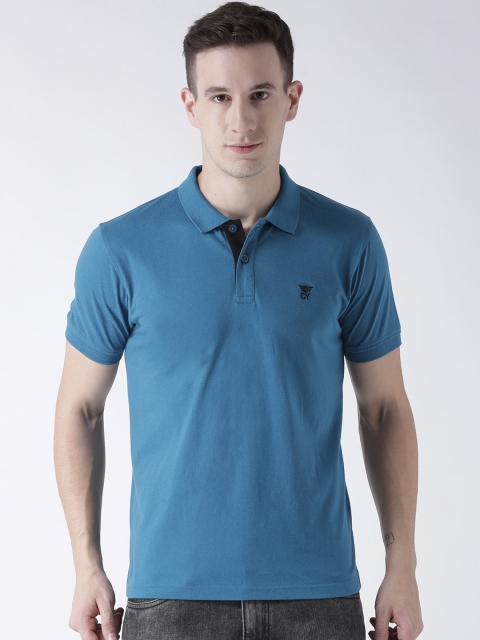 Club York Men Blue Solid Polo Collar T-shirt