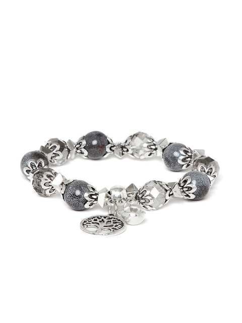 ZeroKaata Women Grey & Silver-Toned Elasticated Bracelet