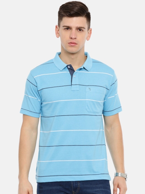 Classic Polo Men Blue & White Striped Polo Collar T-shirt