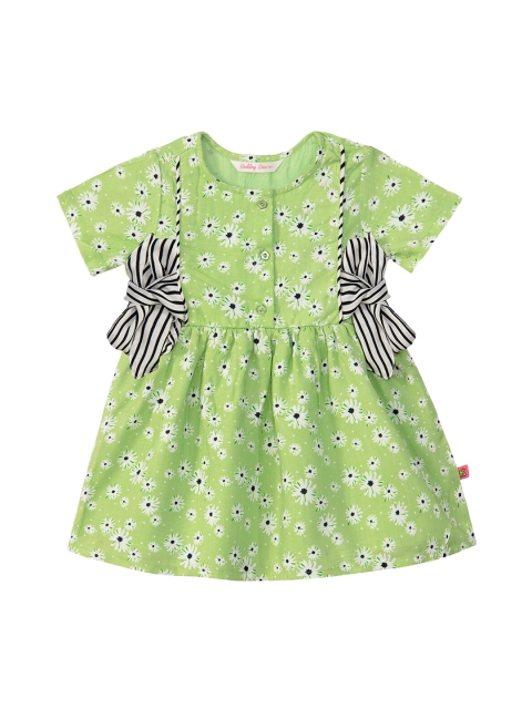 Budding Bees Girls Green Printed Fit and Flare Dress