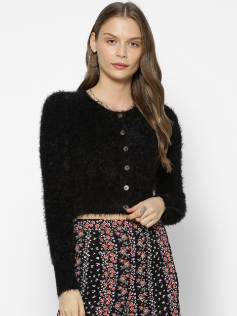 FOREVER 21 Women Black Solid Cardigan Sweater