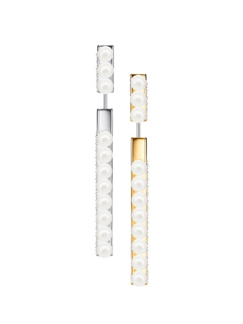 SWAROVSKI White & Golden Classic Gold-Pleated Drop Earrings