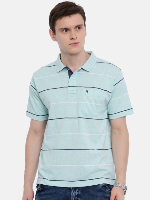 Classic Polo Men Mint Green Striped Polo Collar T-shirt