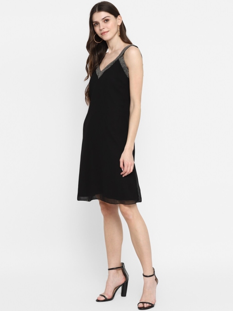 TRENDY DIVVA Women Black Solid Fit and Flare Dress