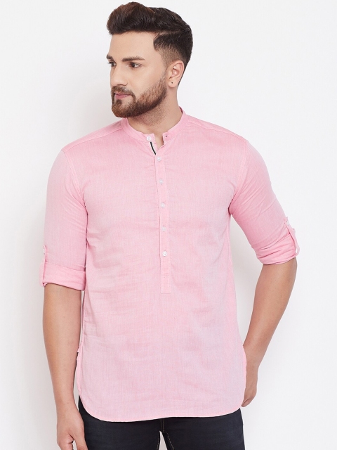 even Men Pink Solid Straight Kurta