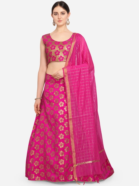 VRSALES Pink Semi-Stitched Lehenga & Blouse with Dupatta
