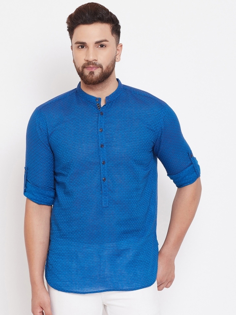 even Men Blue Woven Design Fusion Straight Kurta