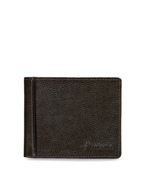 MAI SOLI Men Brown & Grey Solid Two Fold Leather Wallet