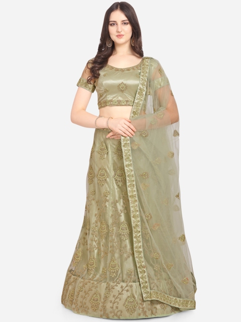 VRSALES Beige Embroidered Semi-Stitched Lehenga & Unstitched Blouse with Dupatta