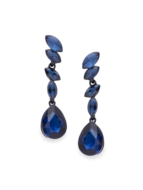 Globus Black & Navy Blue CZ Studded Geometric Drop Earrings