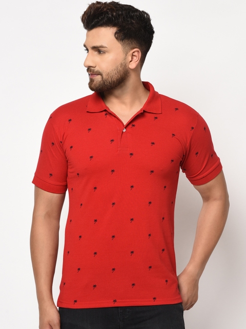 ELEGANCE Men Red Printed Polo Collar T-shirt