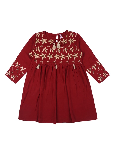 Ishin DESIGNER STUDIO Girls Maroon & Gold-Coloured Embroidered Empire Top