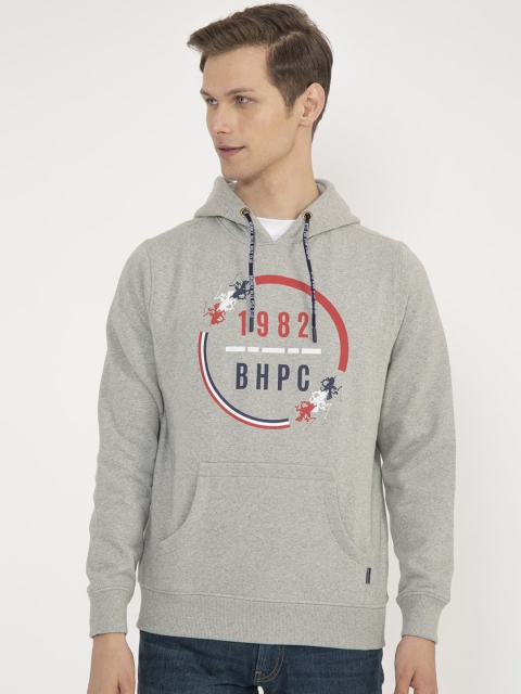 Beverly Hills Polo Club Men Grey Printed Hooded Sweatshirt