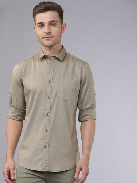 Ecko Unltd Men Khaki Slim Fit Solid Casual Shirt
