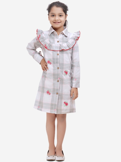 Fairies Forever Girls Grey And Pink Checked Shirt Dress