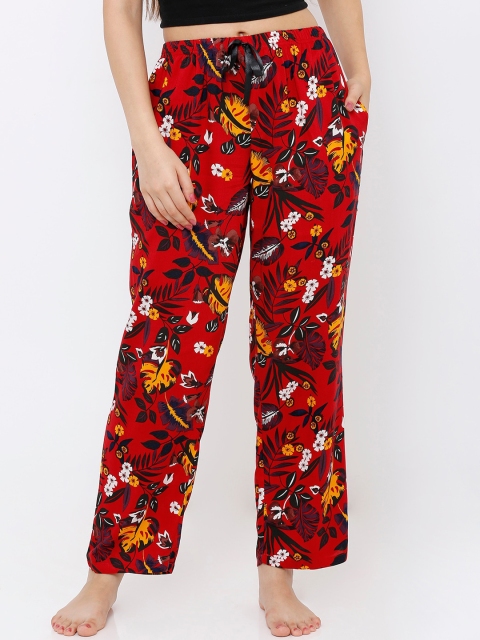 Heart 2 Heart Women Red & Black Printed Daisy Lounge Pants