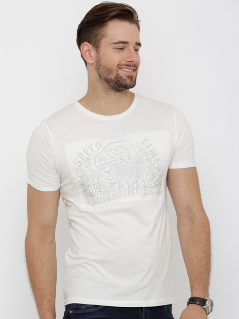 Rex Straut Jeans Men White Printed Round Neck T-shirt