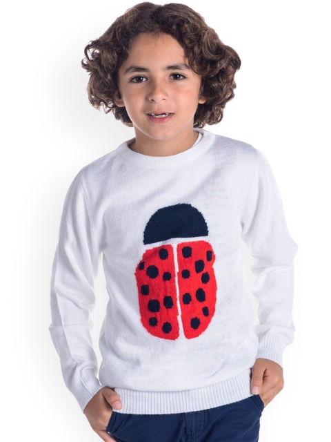 Cherry Crumble Unisex Kids White Printed Pullover Sweater
