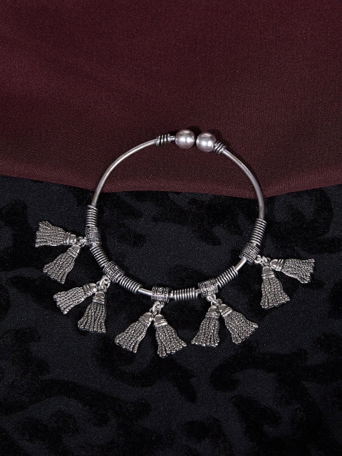 ZeroKaata Silver-Plated Oxidized German Silver Tribal Charm Bracelet