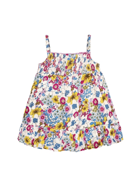 Budding Bees Girls White & Blue Floral Printed A-Line Dress