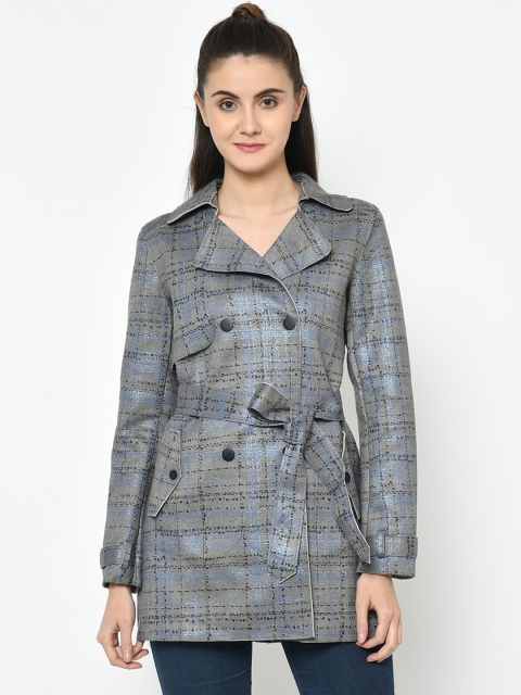 Latin Quarters Women Grey Checked Tailored Jacket