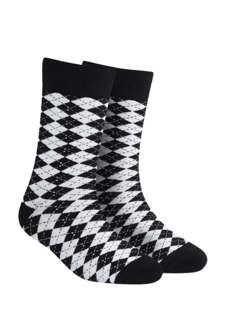 Dynamocks Unisex Black & White Patterned Calf-Length Socks