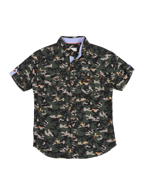 Pantaloons Junior Boys Olive Green & Black Camouflage Print Casual Shirt
