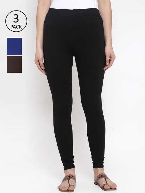 TAG 7 Women Pack Of 3 Solid Leggings, Black 
TAG 7 Women Pack Of 3 Solid Leggings, Black