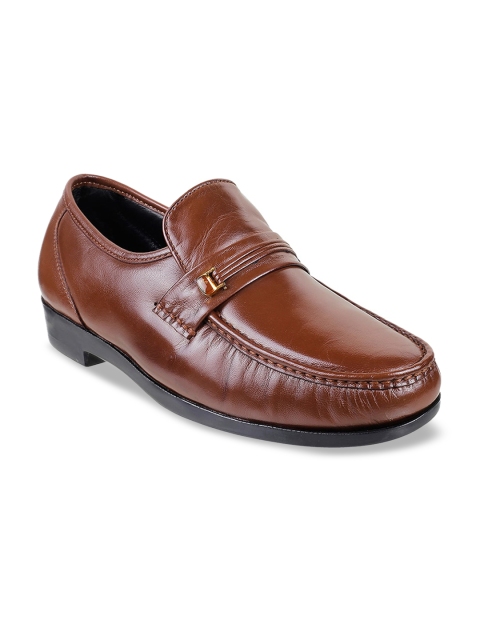 DAVINCHI Men Tan Brown Solid Leather Formal Loafers