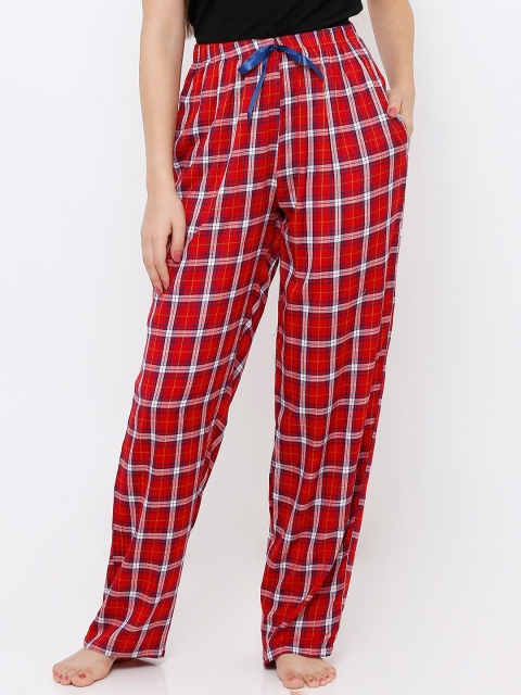 Heart 2 Heart Women Red & White Checked Shine Lounge Pants