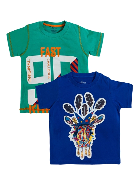KiddoPanti Boys Pack of 2 Printed Round Neck T-shirts, Green