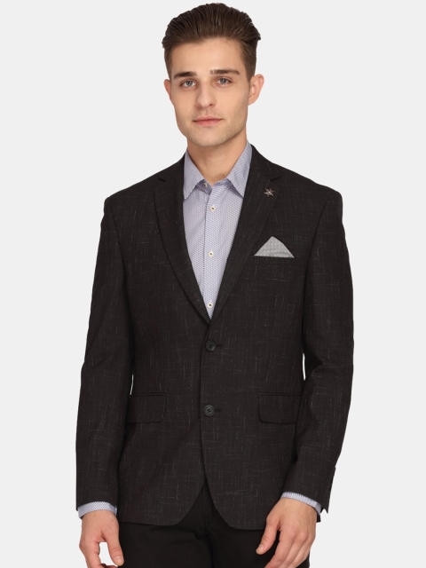 Theme Men Black Self-Design Single-Breasted Casual Blazer