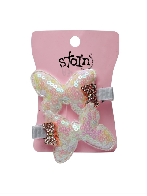 Stoln Girls Pink & White Set of 2 Embellished Alligator Hair Clip