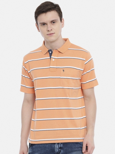 Classic Polo Men Orange Striped Polo Collar T-shirt