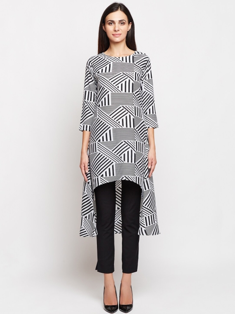 FABNEST Women's White & Black Printed Tunic